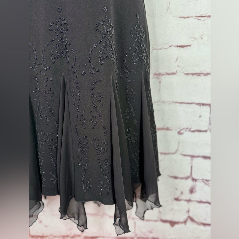 S.L.FASHIONS PETITE 8P Halter Neck Black Chiffon Handkerchief Hem Cocktail Dress - Picture 7 of 11